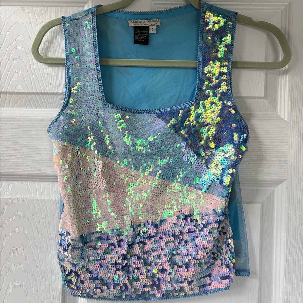 Alberto Makali Iridescent Sequin Tank Top - Aqua Blue & Pastel